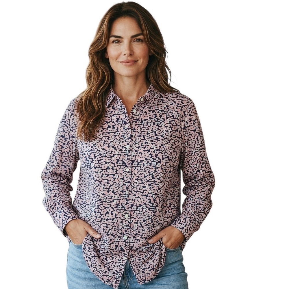Talbots Women's size 18W Long-Sleeve Floral Button Down Lightweight Cotton Shirt